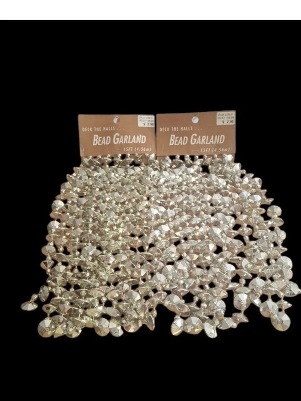 2 Vintage Santa's Best 15 Ft Silvertone Beaded Garland
